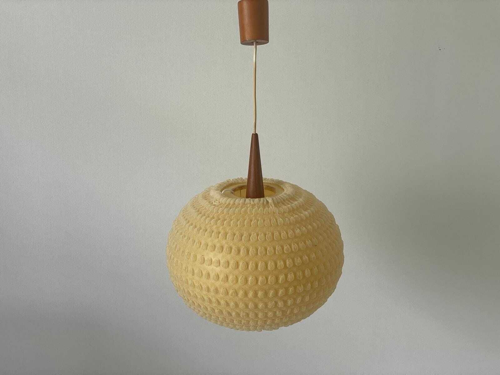 Ball Fabric Shade Ceiling Lamp By Temde With Teak Details, 1960s, Switzerland photo for sale