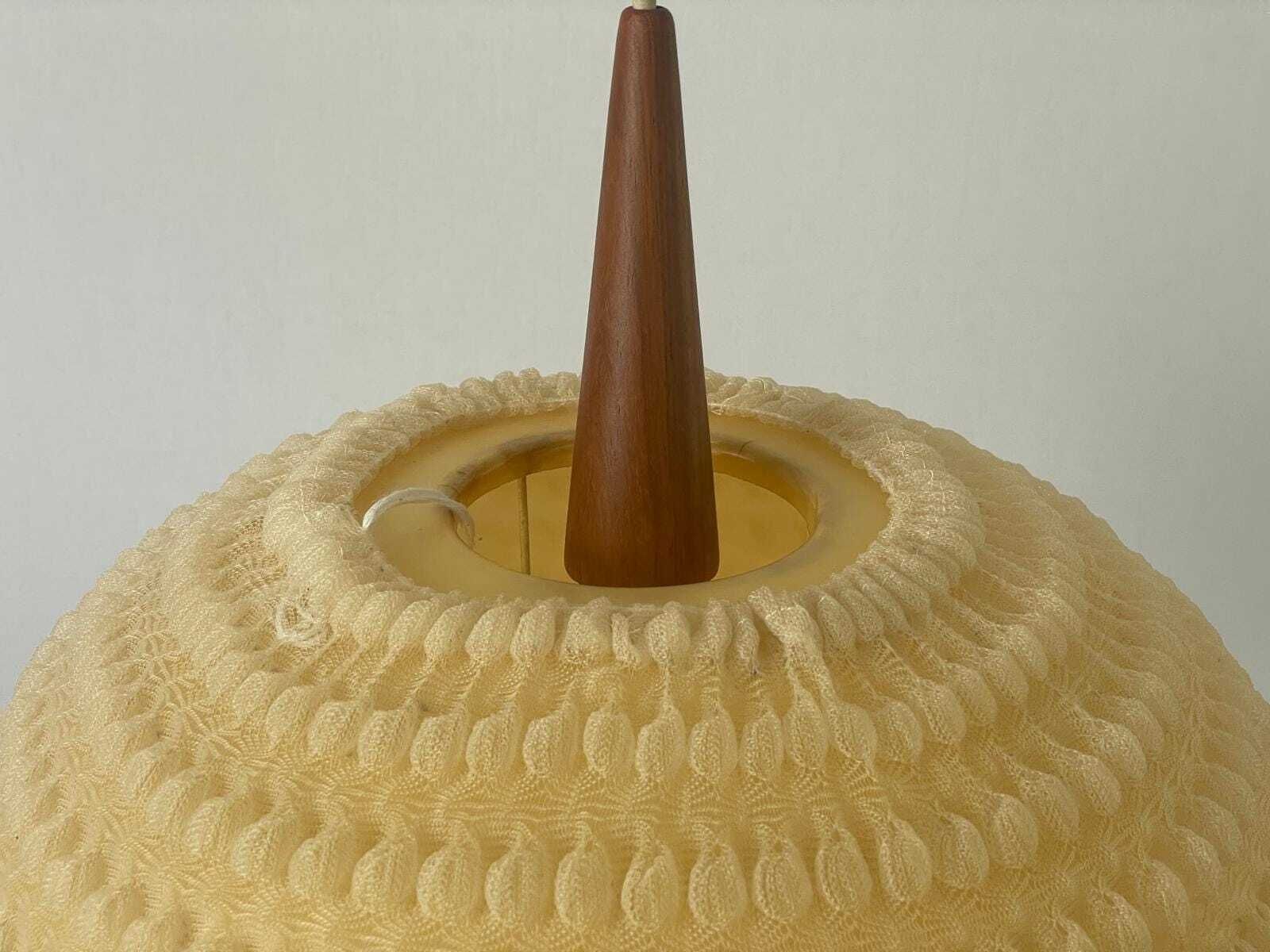 Ball Fabric Shade Ceiling Lamp By Temde With Teak Details, 1960s, Switzerland photo vintage