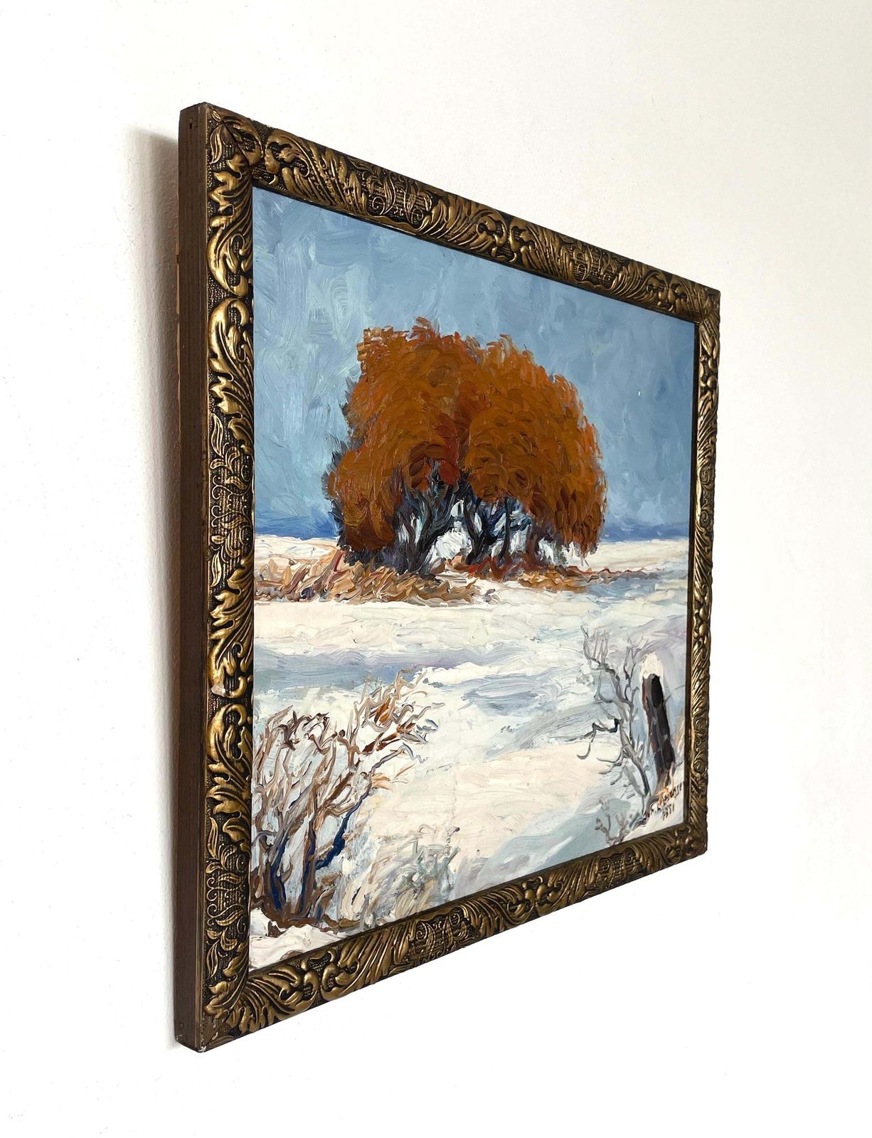 Vintage Mid 20th Century Oil Painting With Motive Of Winter Landscape By J. L. Lorenzen   Framed And Signed Danish Art From The 1950s photo for sale