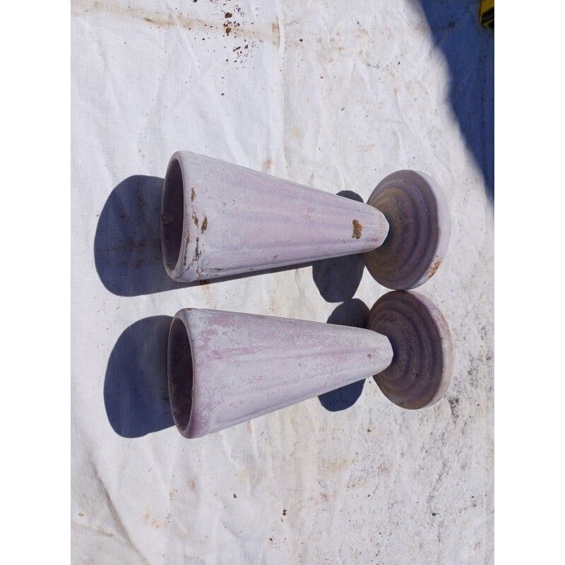 Pair Of Mauve Enameled Cast Iron Art Deco Vases From Charleville Mézières photo furniture