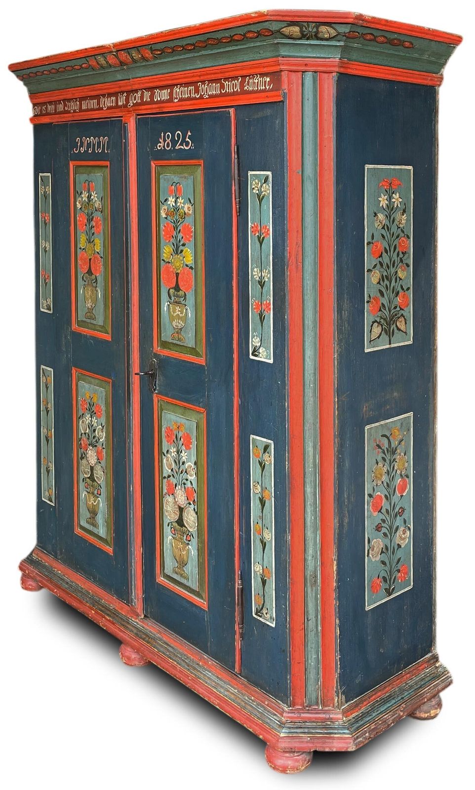 1825 Blue Floral Painted Cupboard photo for sale