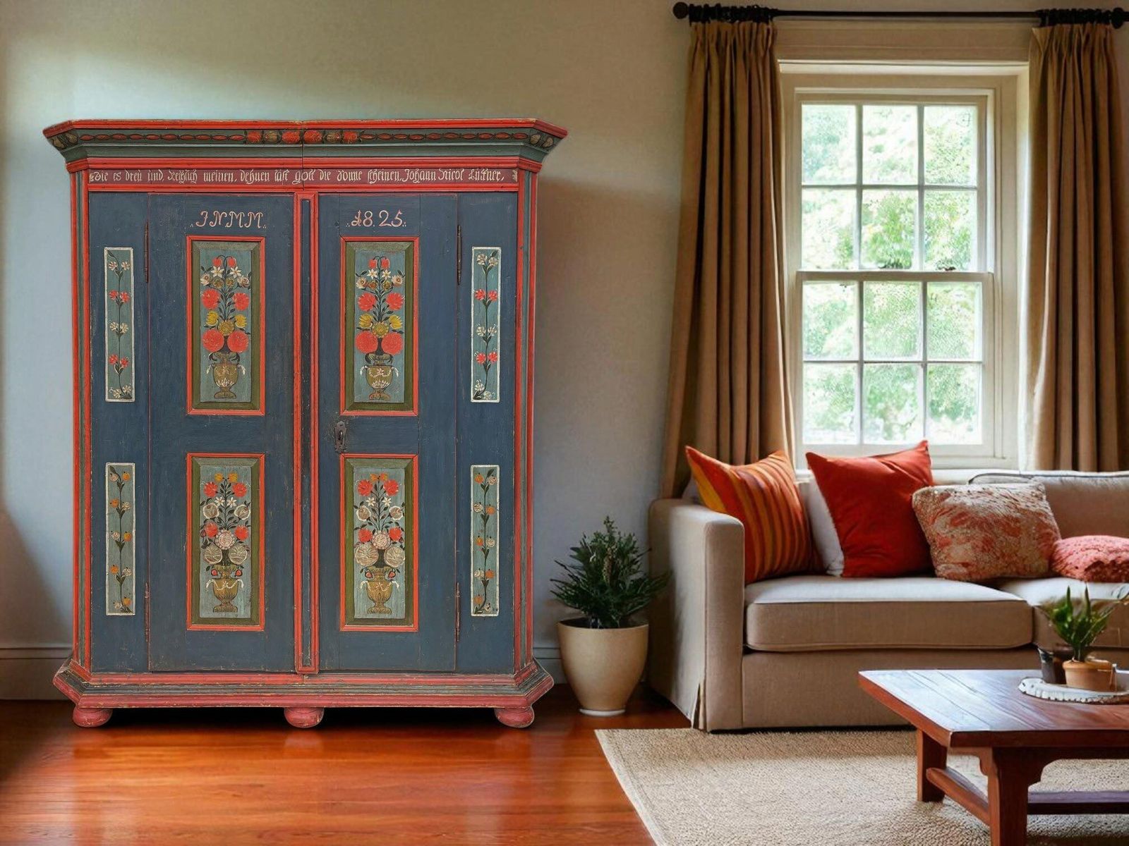 1825 Blue Floral Painted Cupboard photo 4200.0