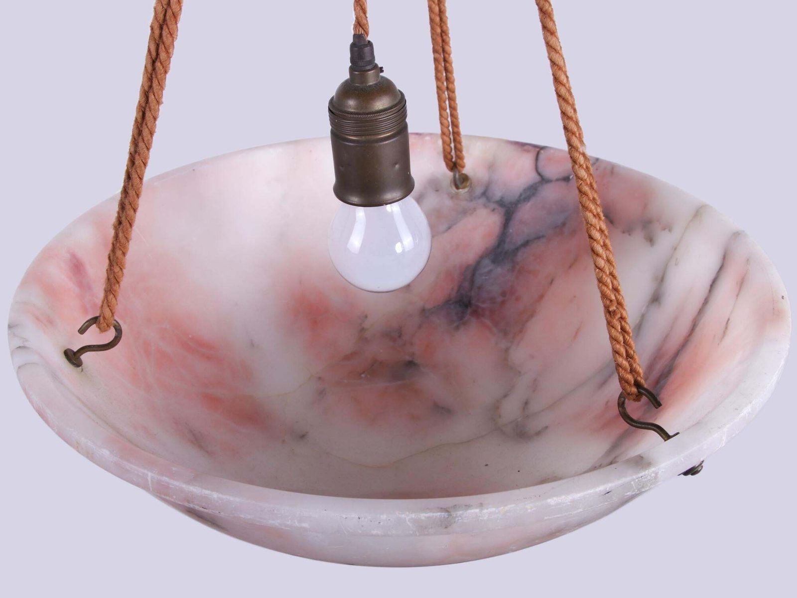 Carved Pink Alabaster French Art Deco Ceiling Light Chandelier photo 3575.0