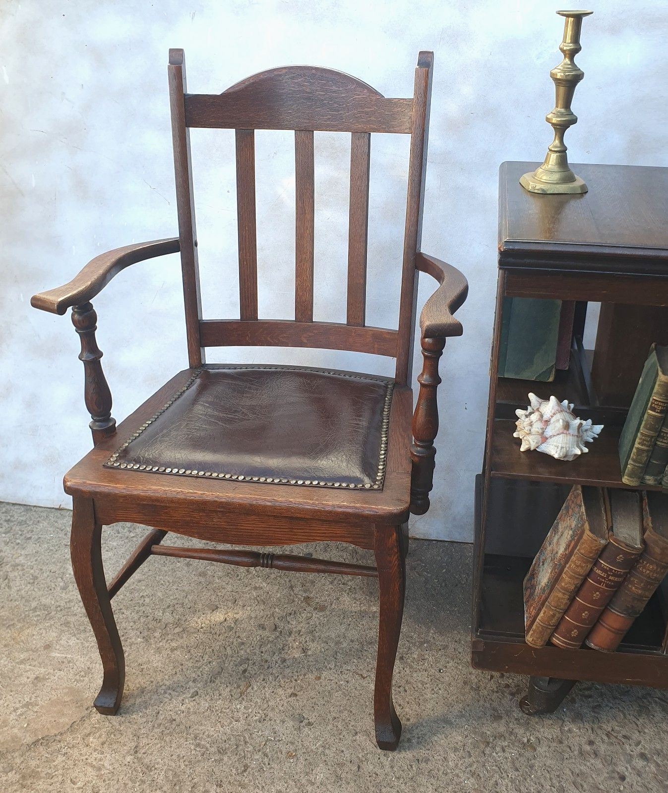 An Arts And Crafts Leather Upholstered  Oak Armchair / Desk Chair photo furniture