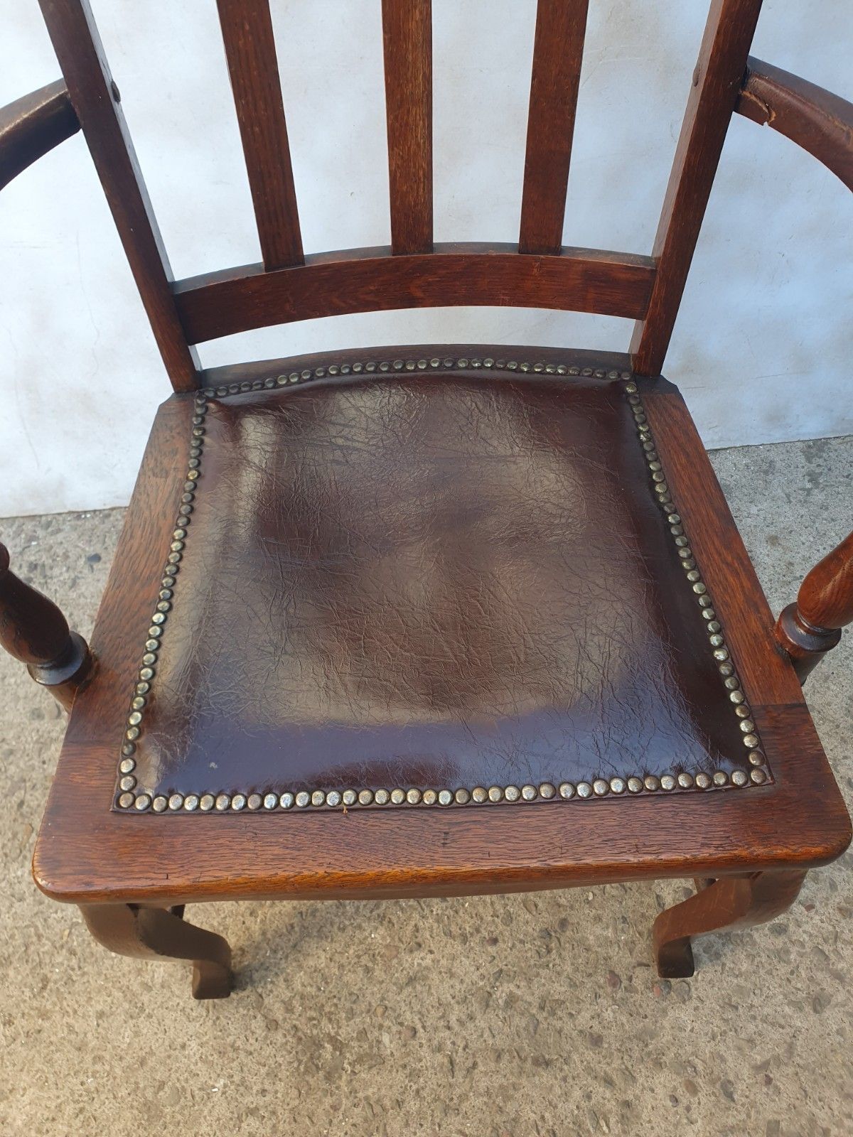 An Arts And Crafts Leather Upholstered  Oak Armchair / Desk Chair photo vinterior