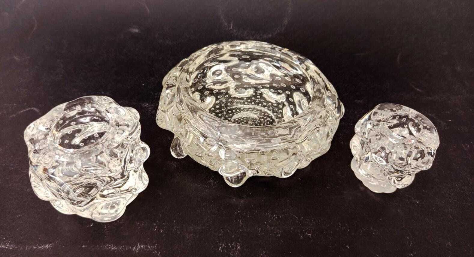 Murano Glass Smoking Set Bullicante Barovier E Toso Type Mugnoni Seguso Transparent Ashtray photo furniture