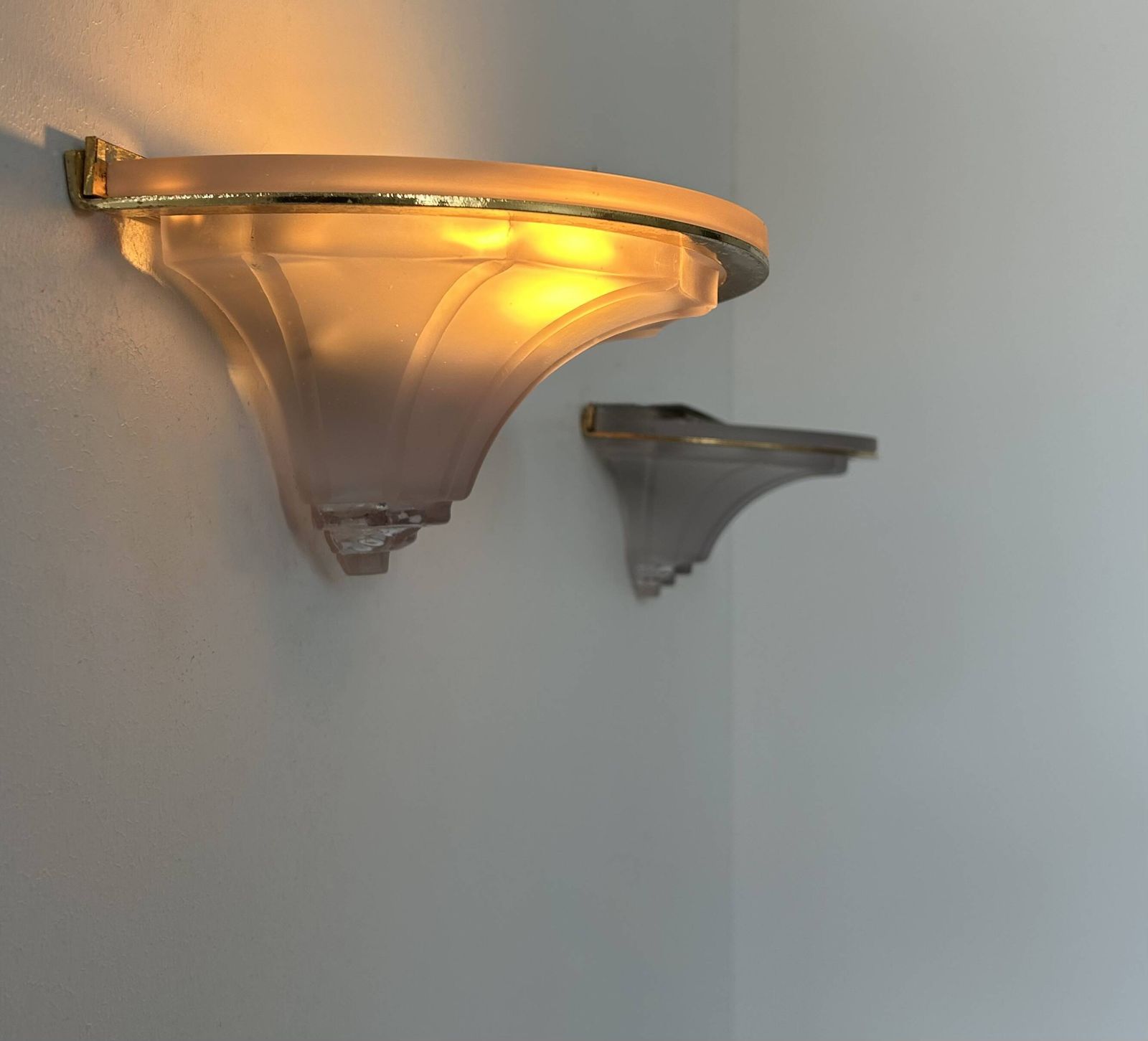 Pair Of Glass And Brass Wall Lights, France, 1960 photo furniture