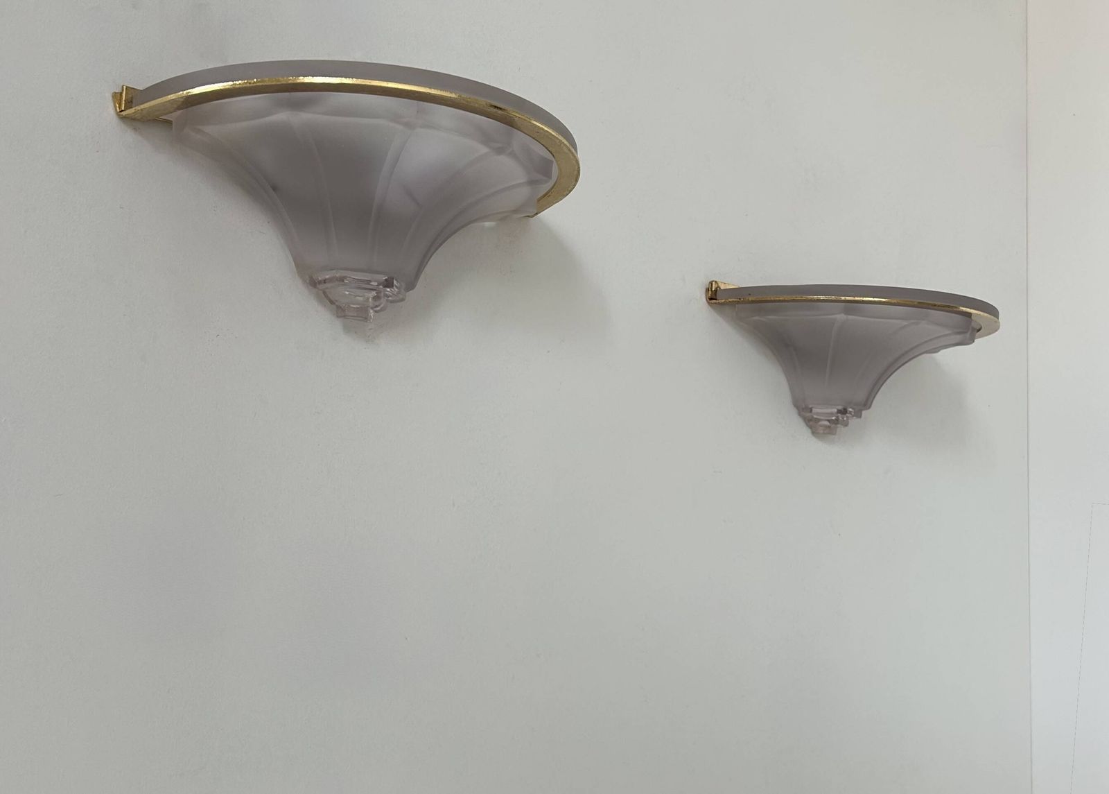 Pair Of Glass And Brass Wall Lights, France, 1960 photo vintage