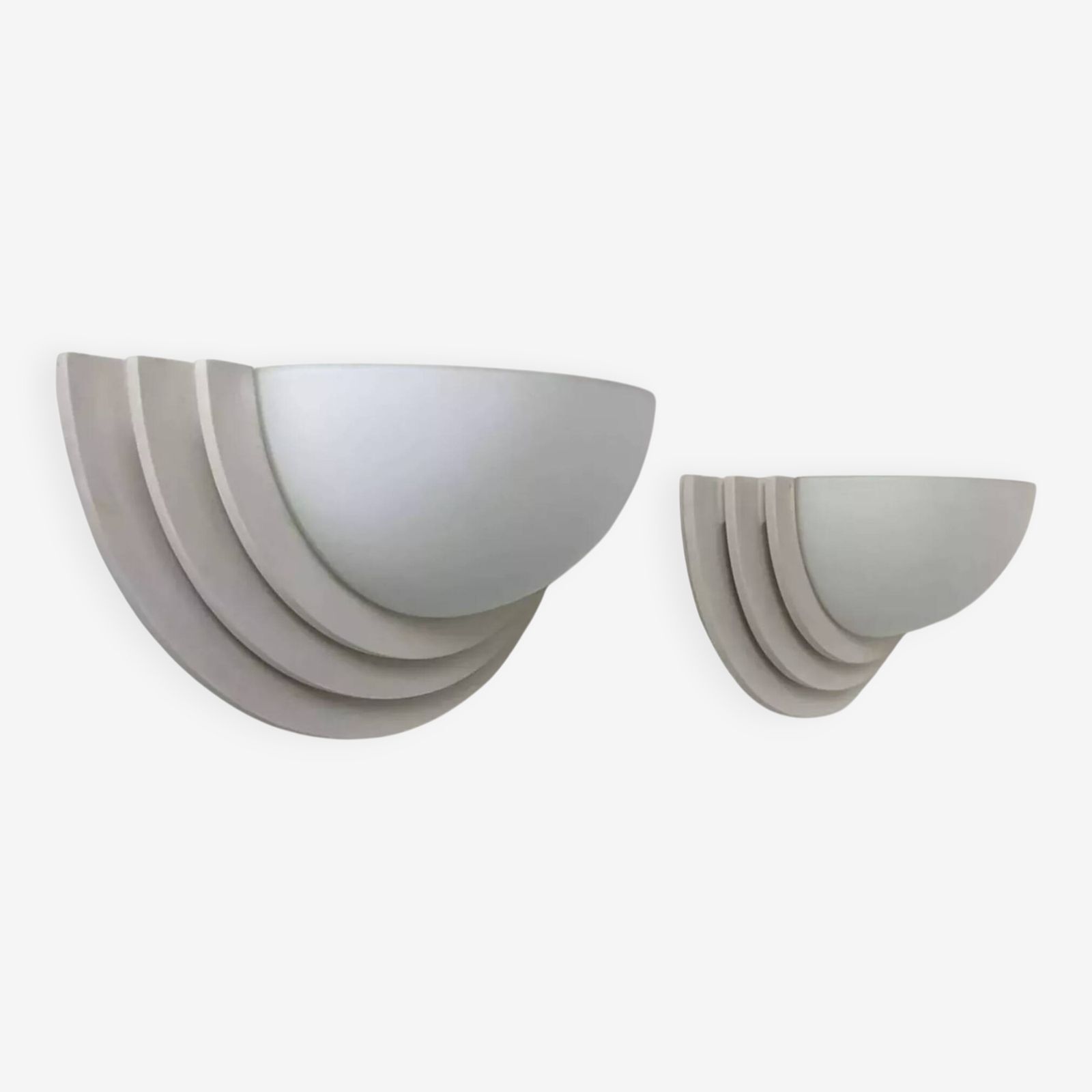 Pair Of Vintage Geometric Wall Lights, Plaster And Sandblasted Glass, France 1970