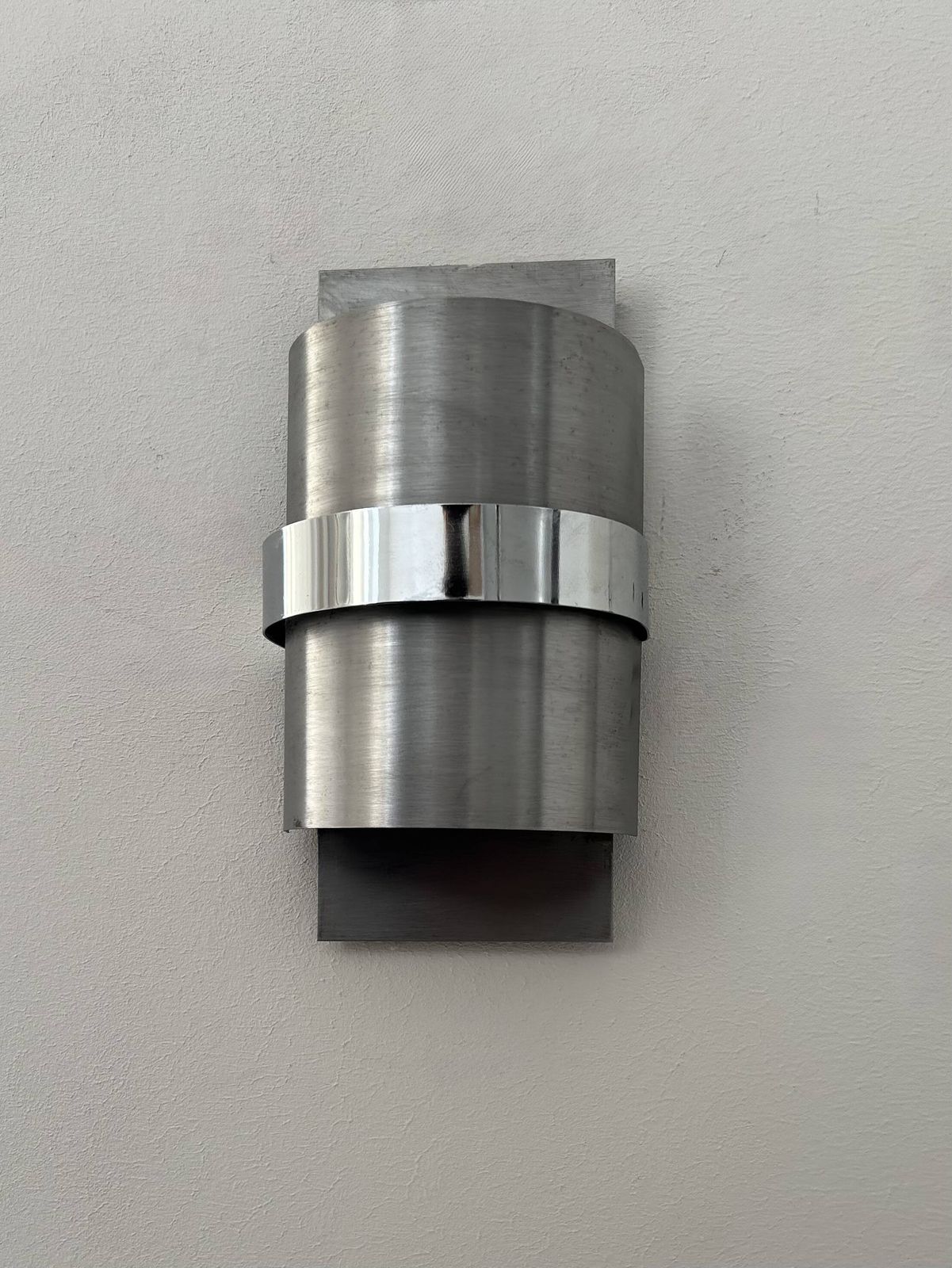 Pair Of Vintage Wall Lights, Brushed Metal And Chrome, France 1970 photo for sale