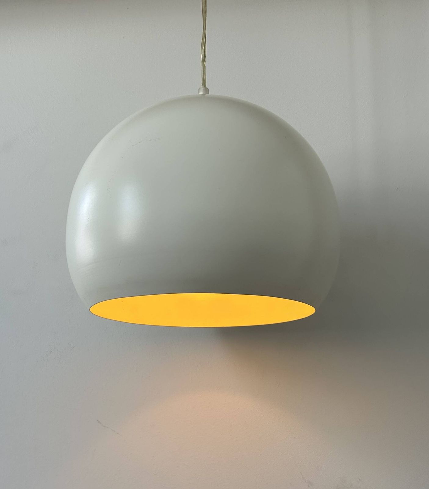 Vintage White Metal Pendant Light, France 1980 photo for sale