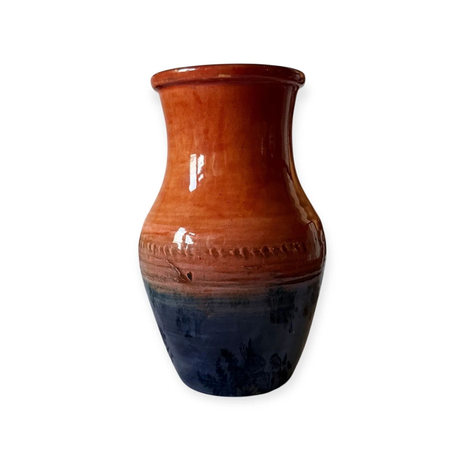 Moorcroft Orange & Blue Flambé Baluster Vase – 19 Cm, C.1925–1935 photo for sale