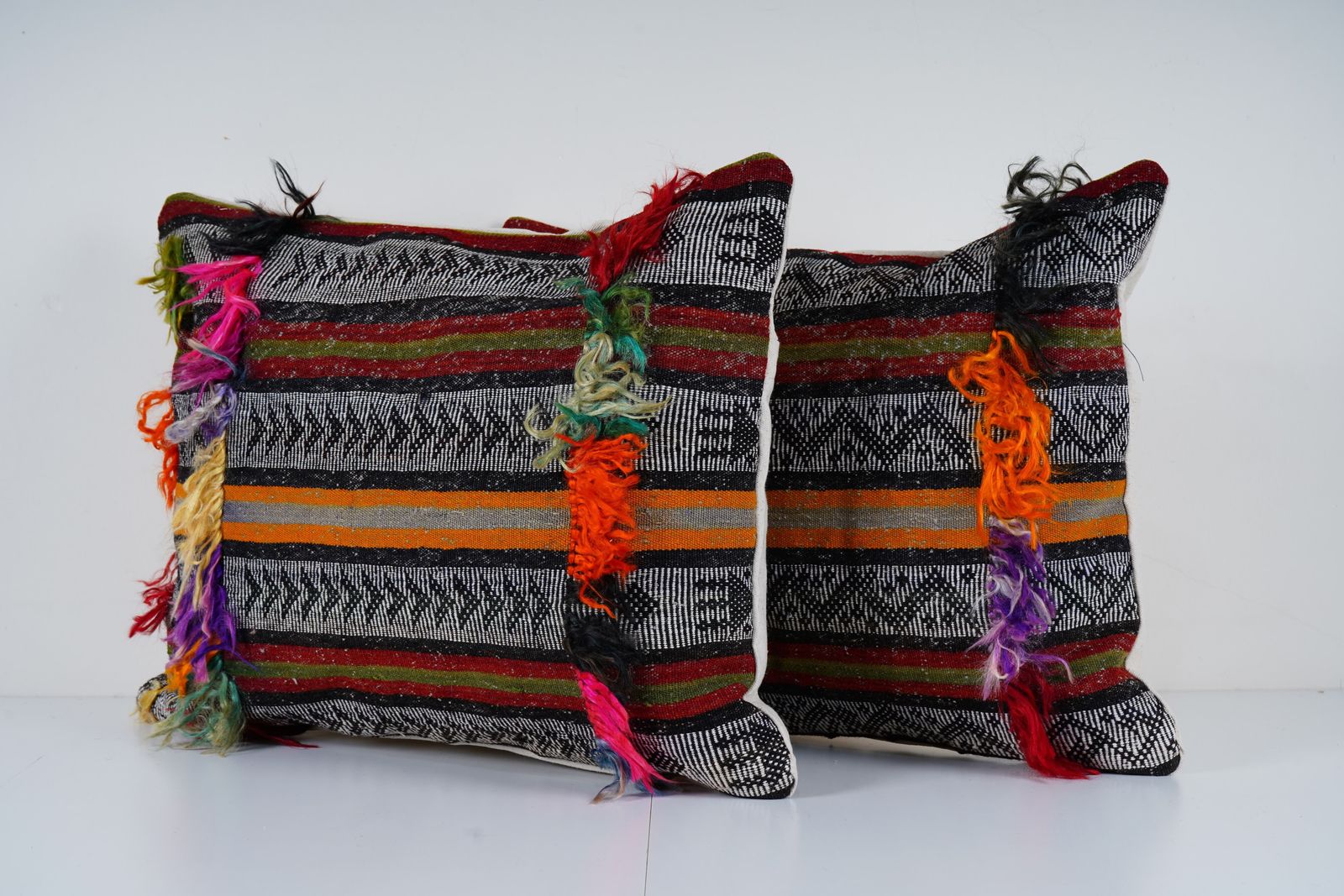 Wool Turkish Pillow Cover, Striped Kilim Pillow, Handmade Bohemian Throw Decorative Pillow, Home Gift Idea photo Textiles