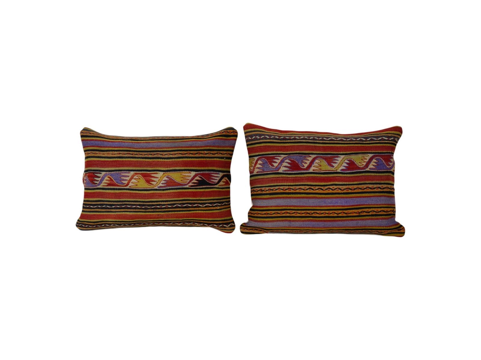 Anatolian Kilim Pillow Set   Handwoven Striped Turkish Cushion Covers, Rustic Style
