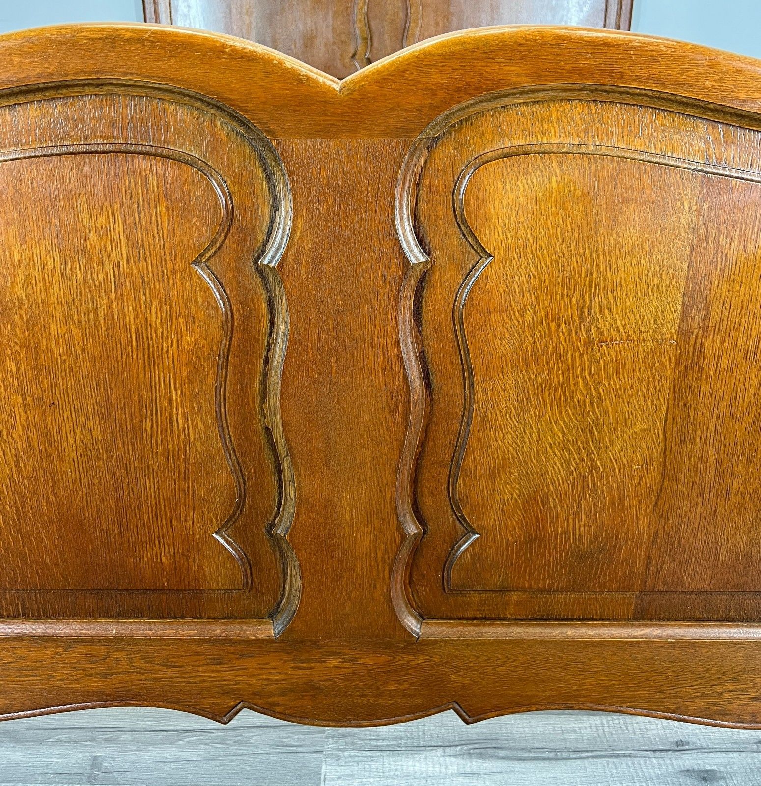 Bed Frame Vintage French Louis XVI Style Oak Double Carved Panel Lot 4111 photo vinterior