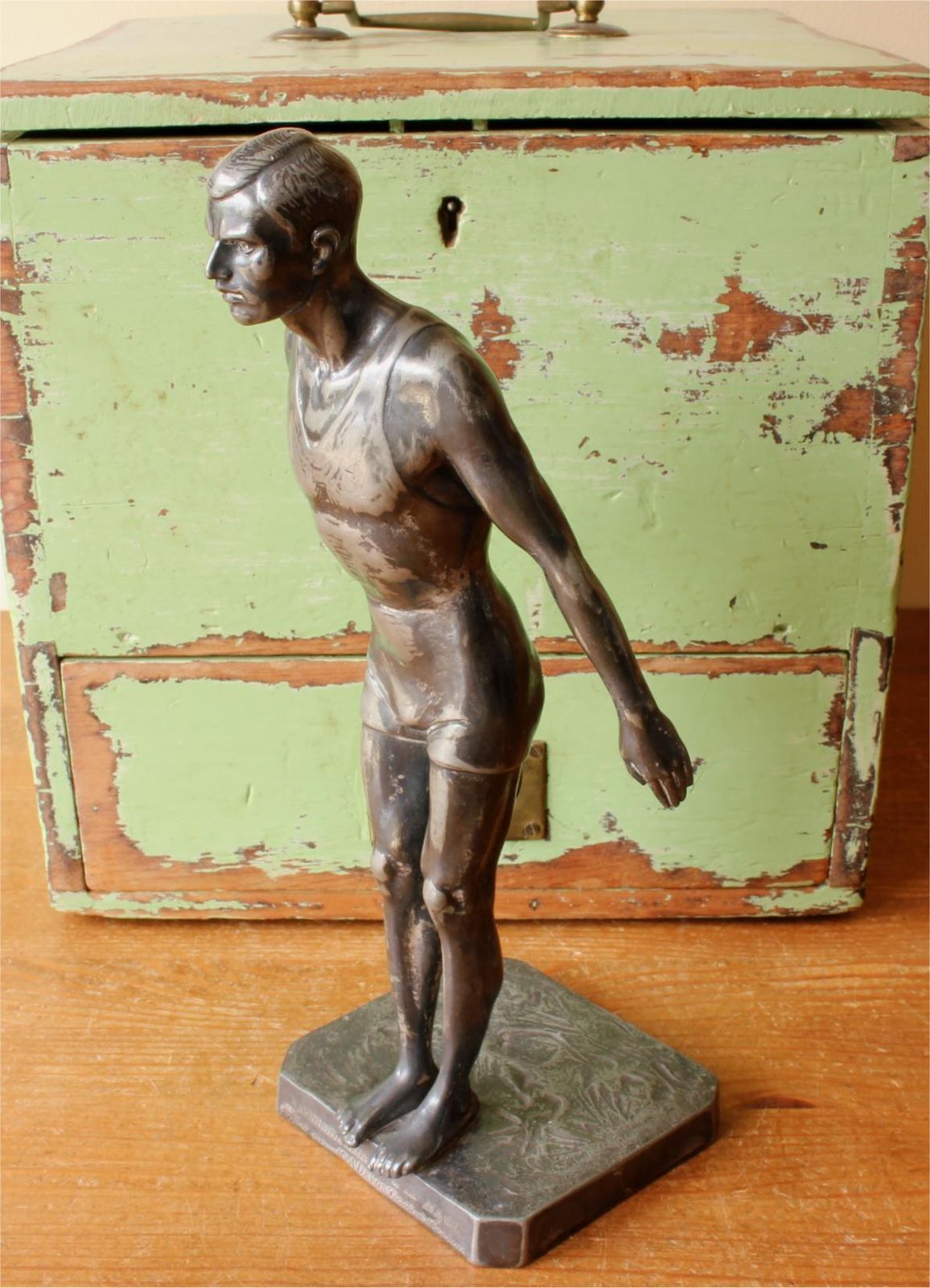 photo furniture Swimming Trophy. Wilhelm Zwick Diving Figure Sports Statue. Ghent. C1910.
