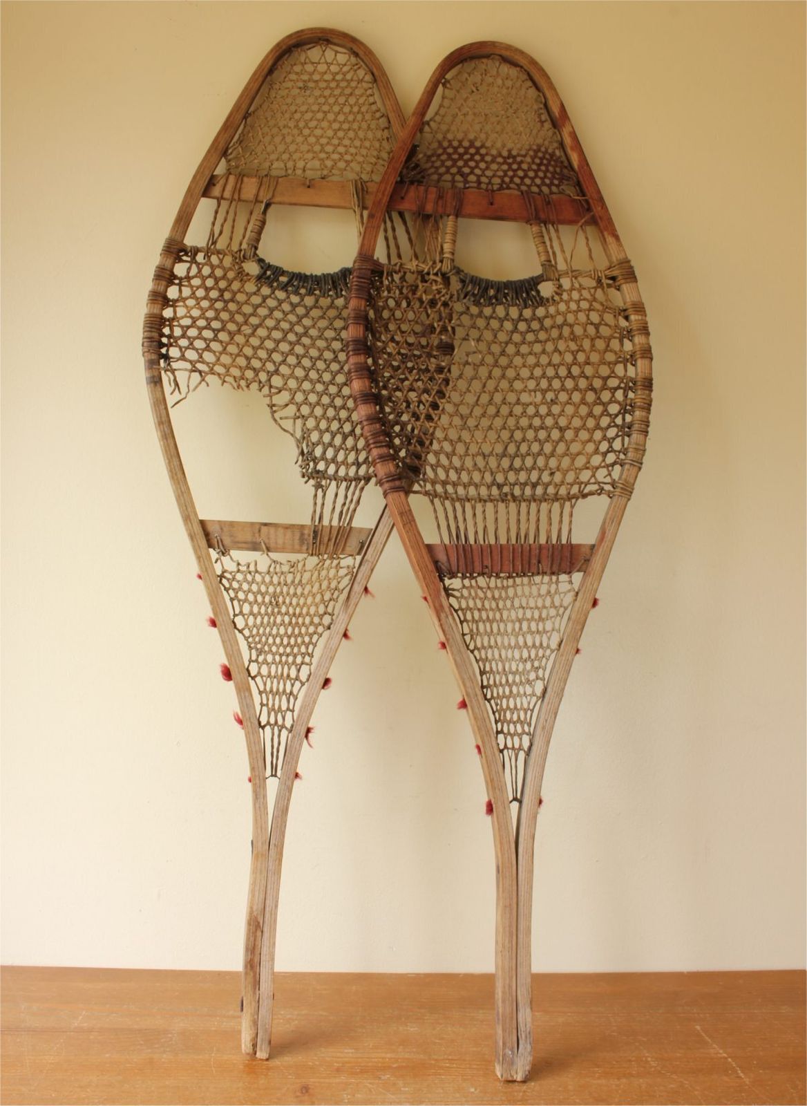 photo buy Antique Pair Of Native American Indian Pom Pom Snowshoes. Ski Lodge.