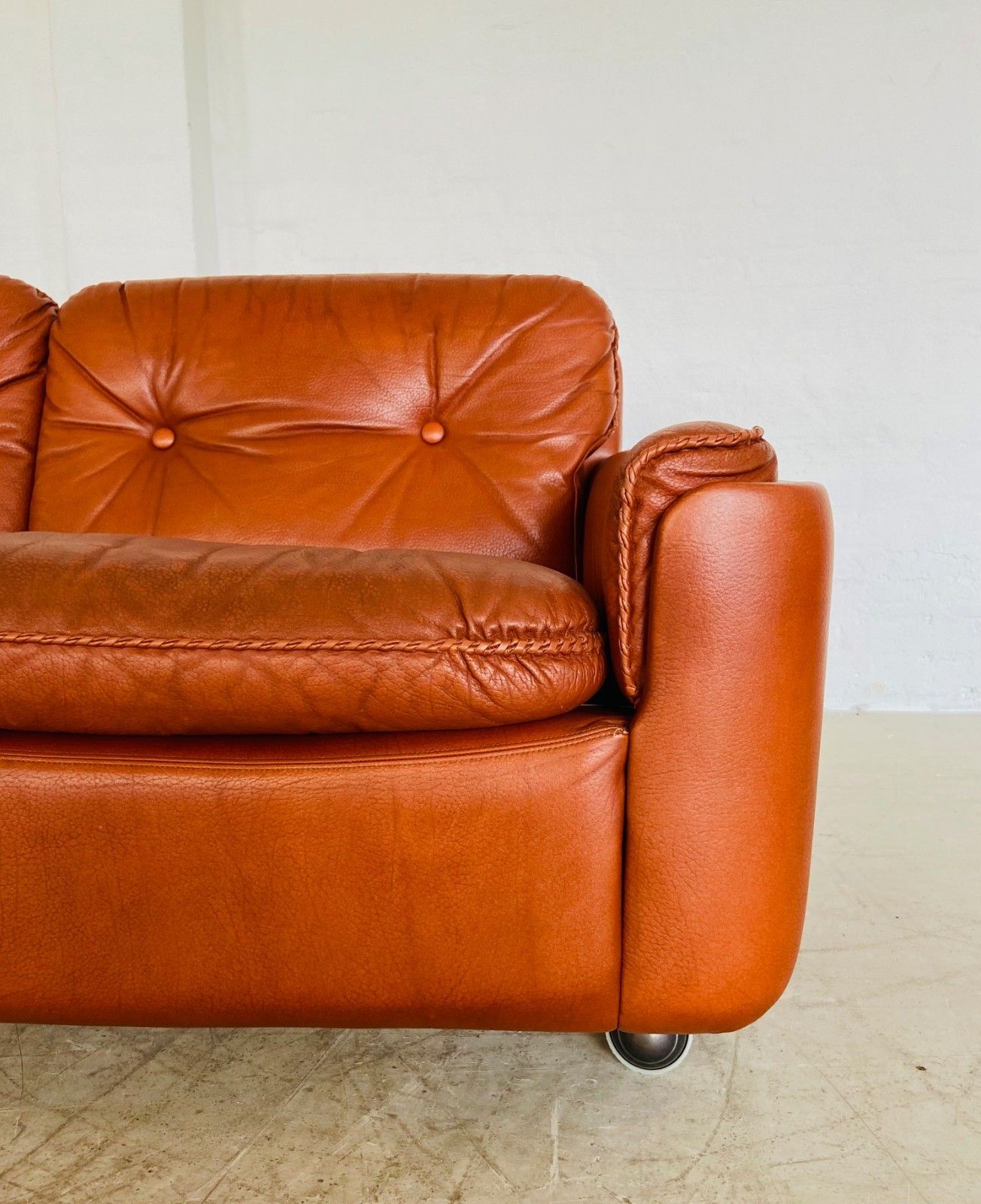 photo for sale Vintage Danish Mid Century Cognac  Leather 2 Seater Sofa By Siguard Ressell