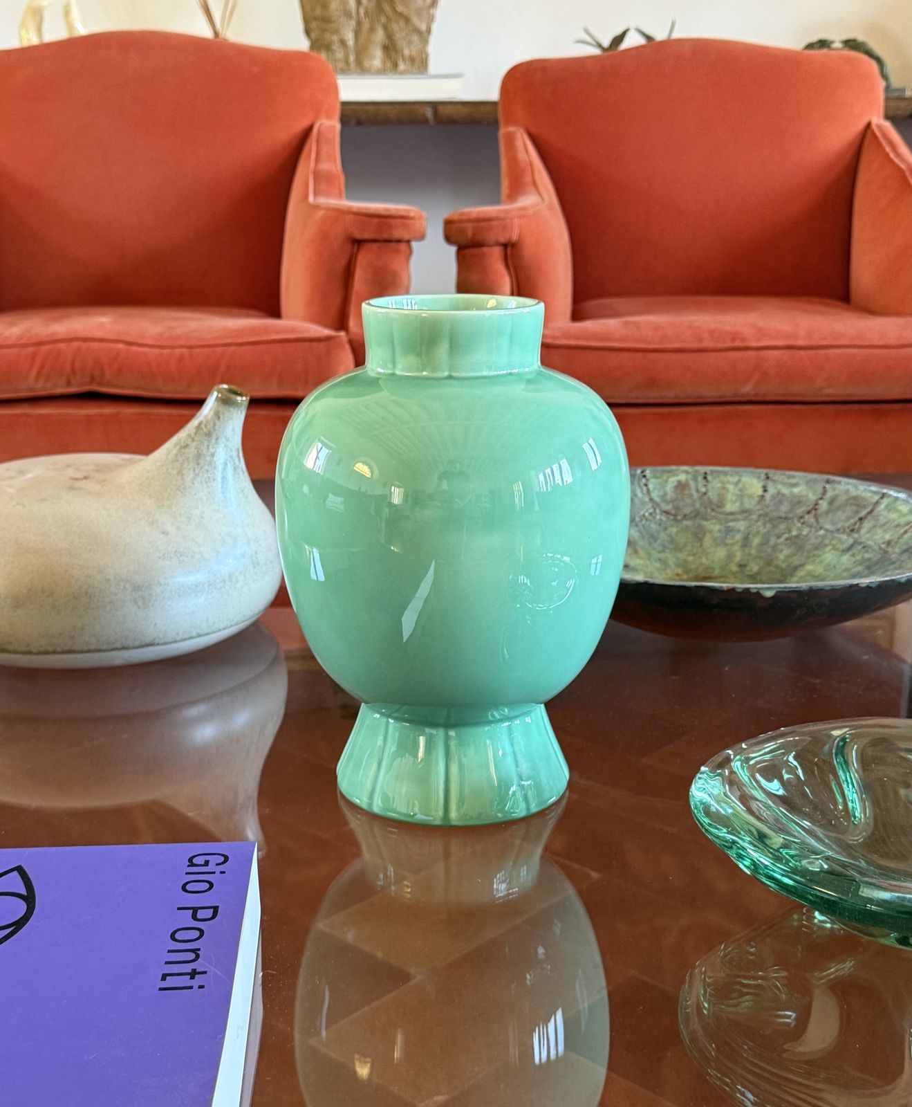 Paul Millet, Art Deco Green Ceramic Vase, Sevres France 1930s photo for sale