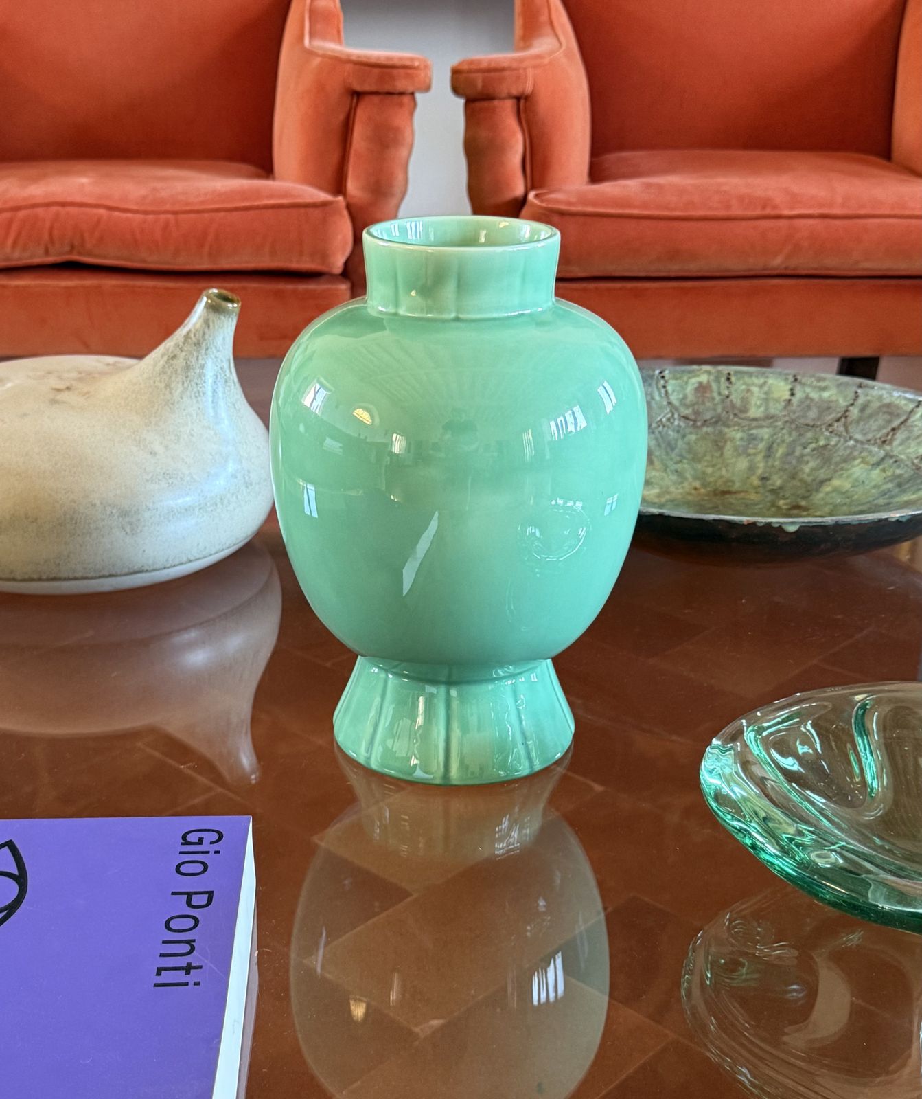 Paul Millet, Art Deco Green Ceramic Vase, Sevres France 1930s photo buy