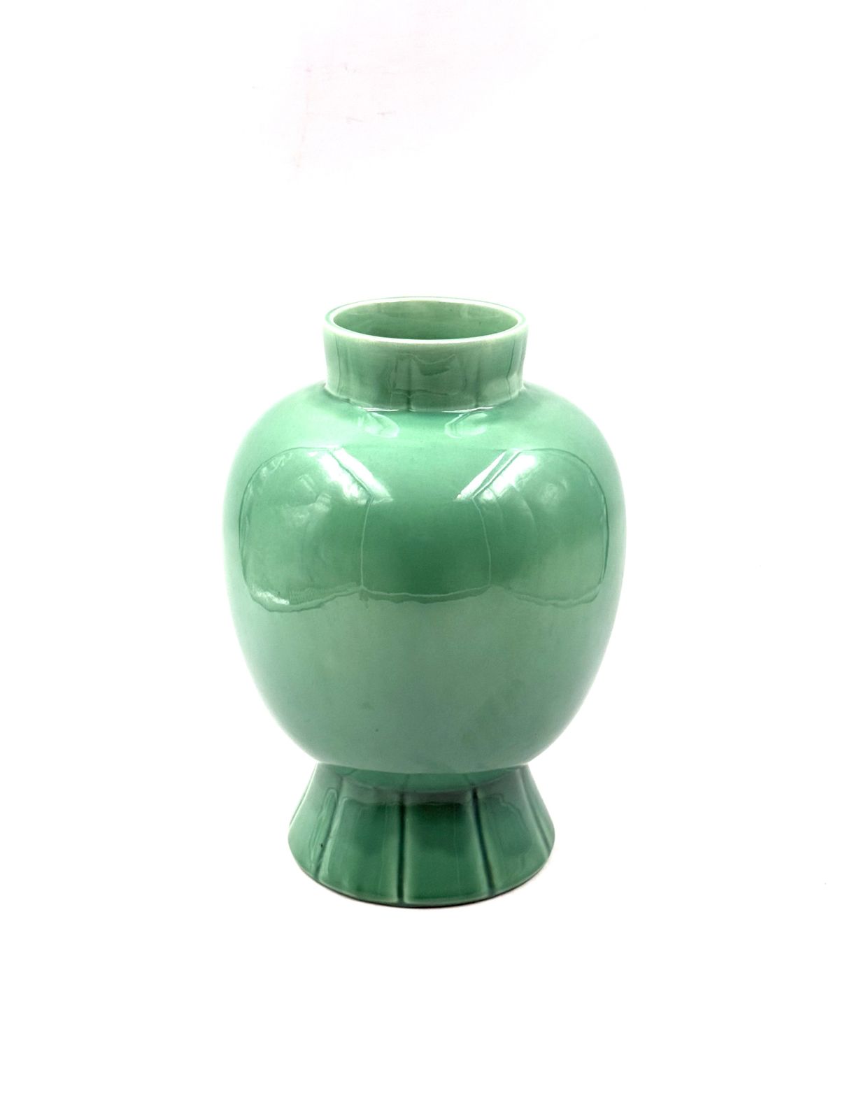 Paul Millet, Art Deco Green Ceramic Vase, Sevres France 1930s photo vintage