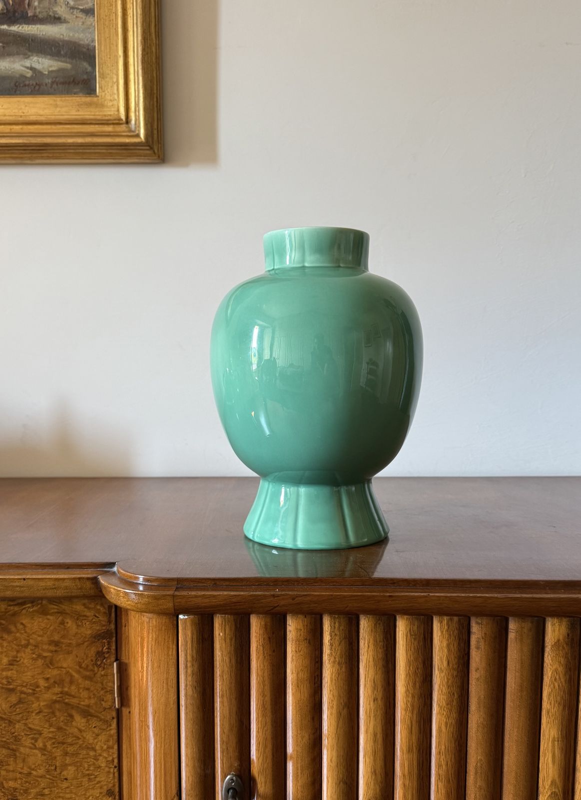 photo for sale Paul Millet, Art Deco Green Ceramic Vase, Sevres France 1930s