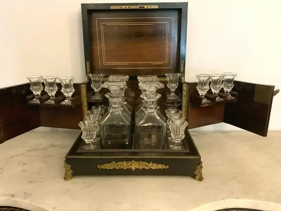Cave A Liqueur Napoléon III Plaque Porcelaine Boulle Marqueterie XIX Siècle photo furniture