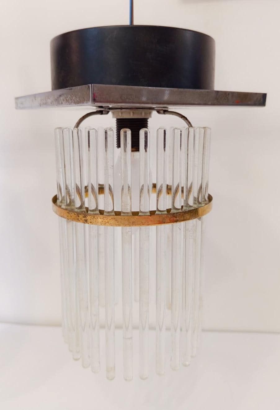 Pair Of Gaetano Sciolari Glass And Brass Ceiling Lamps, Vintage, Mid Century Modern Chandelier photo Lighting