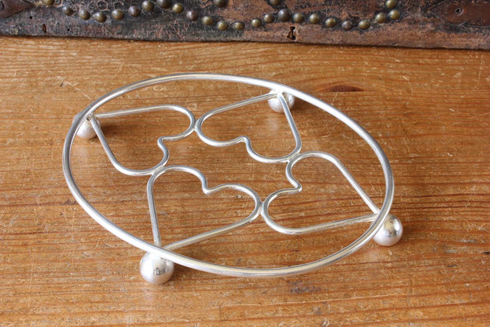 Antique Silver Plate Coaster Trivet. Ct Burrows Teapot Stand. Heart Design. photo furniture