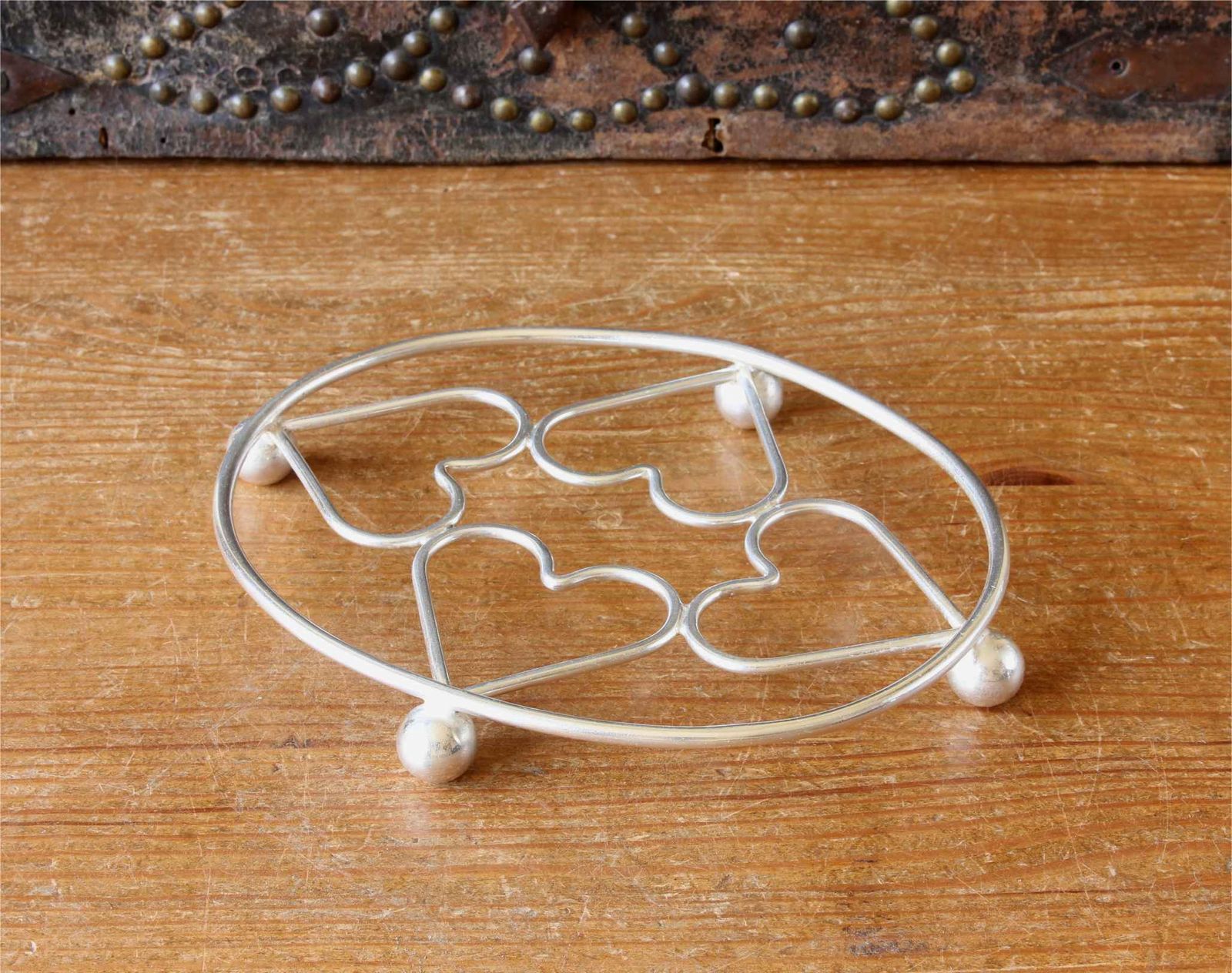 photo furniture Antique Silver Plate Coaster Trivet. Ct Burrows Teapot Stand. Heart Design.