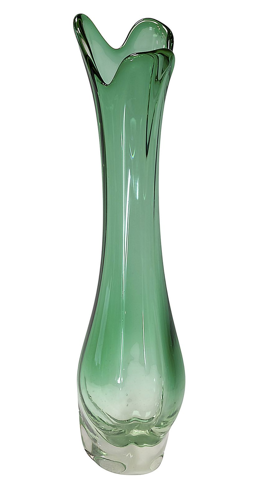 Large Tall Vintage Handmade Emerald Green Murano Glass Vase