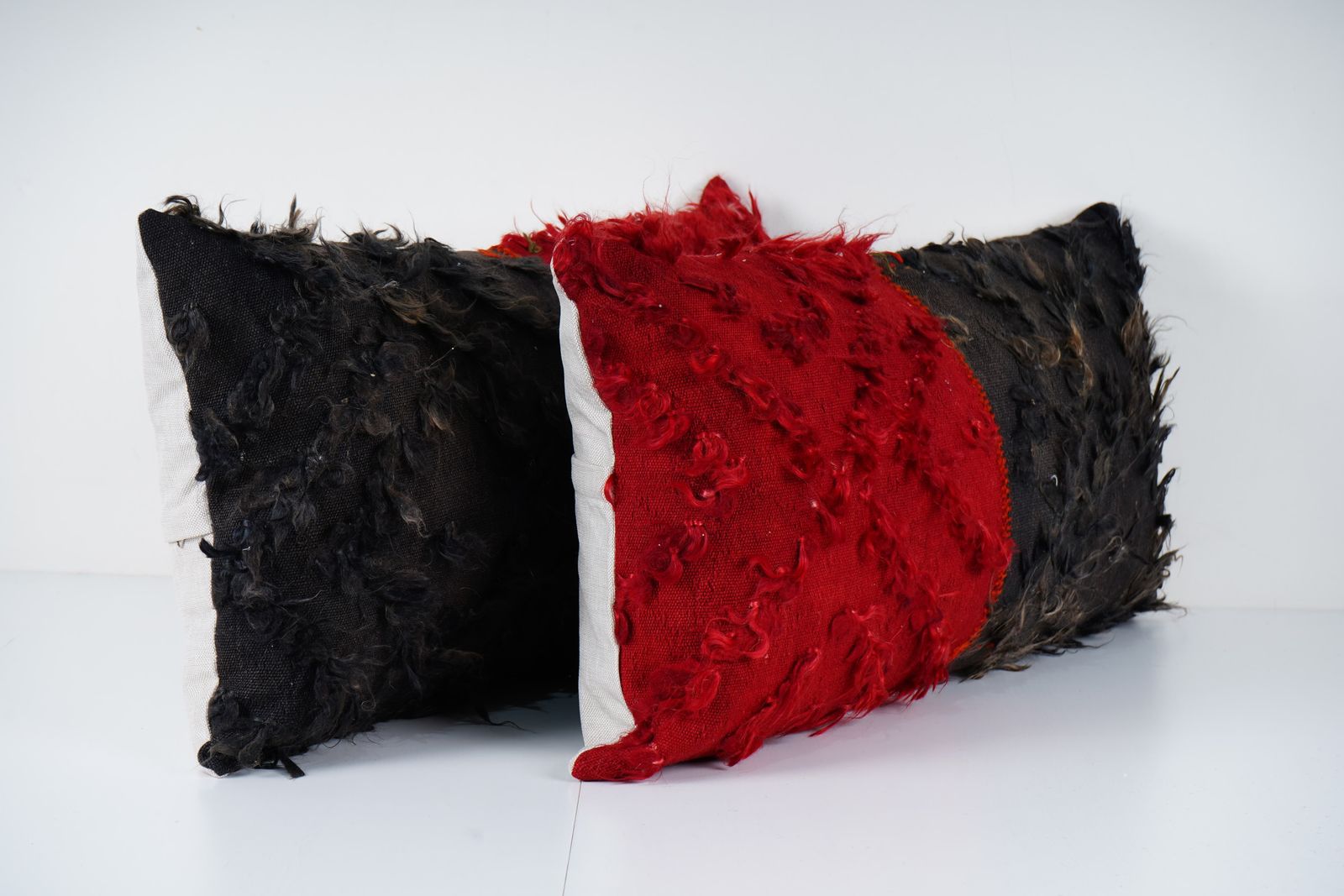 Turkish Shaggy Pillow, Matching Home Decor Tulu Pillow Cases Fashioned From A Mid 20th Century Tulu Rug photo Textiles