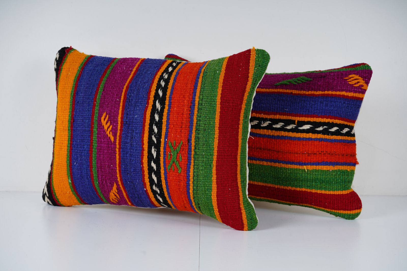 Turkish Oushak Kilim Pillow Red Cover, Wool Boho Woven Carpet Pillow Cover, Oversize Turkish Lumbar Cushion photo for sale