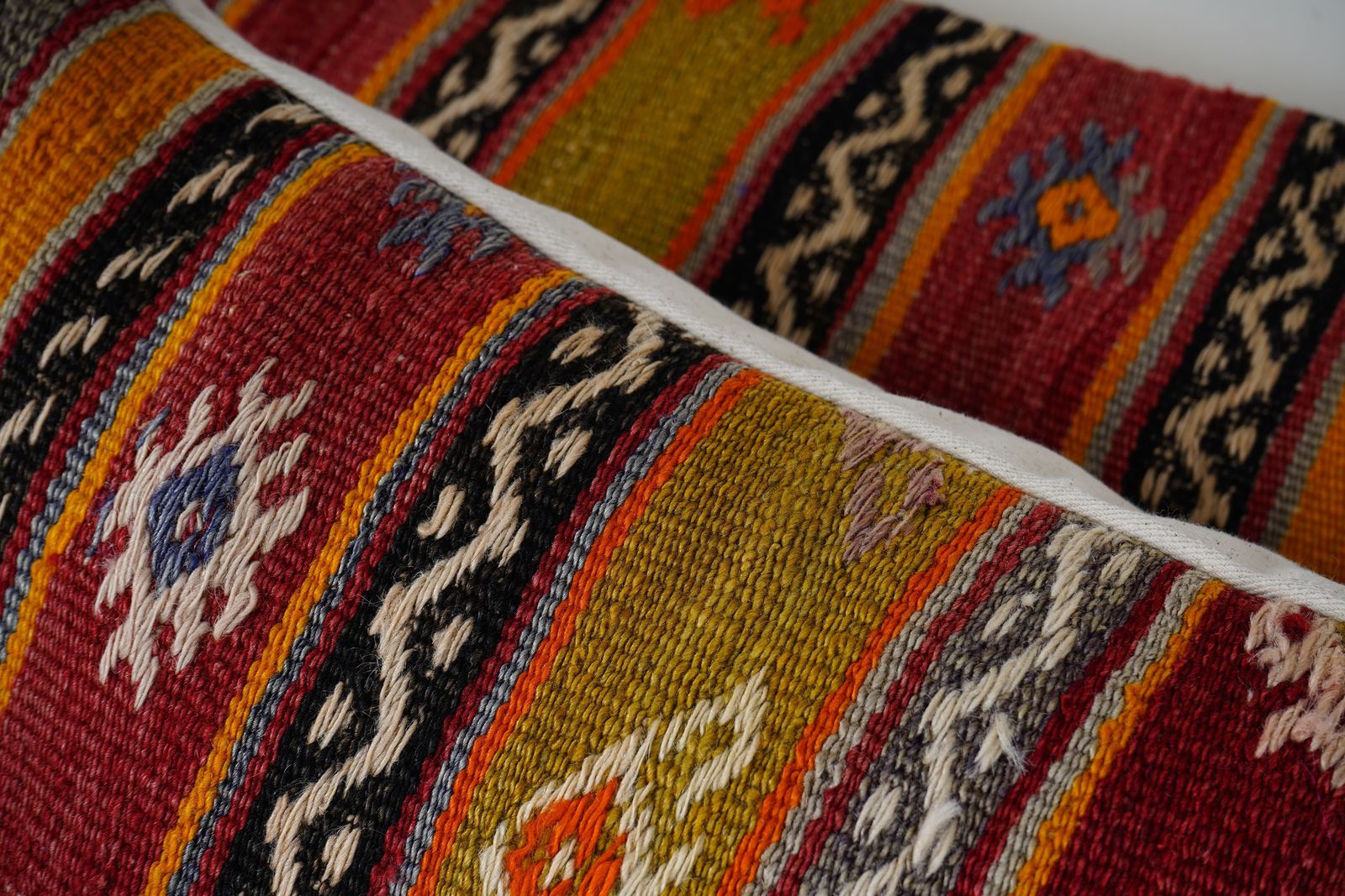 Queen Boho Woven Bedding Kilim Pillow Cover, Set Of Two Turkish Lumbar Cushion With Anatolian Design, Rustic Farmhouse Decor photo Textiles