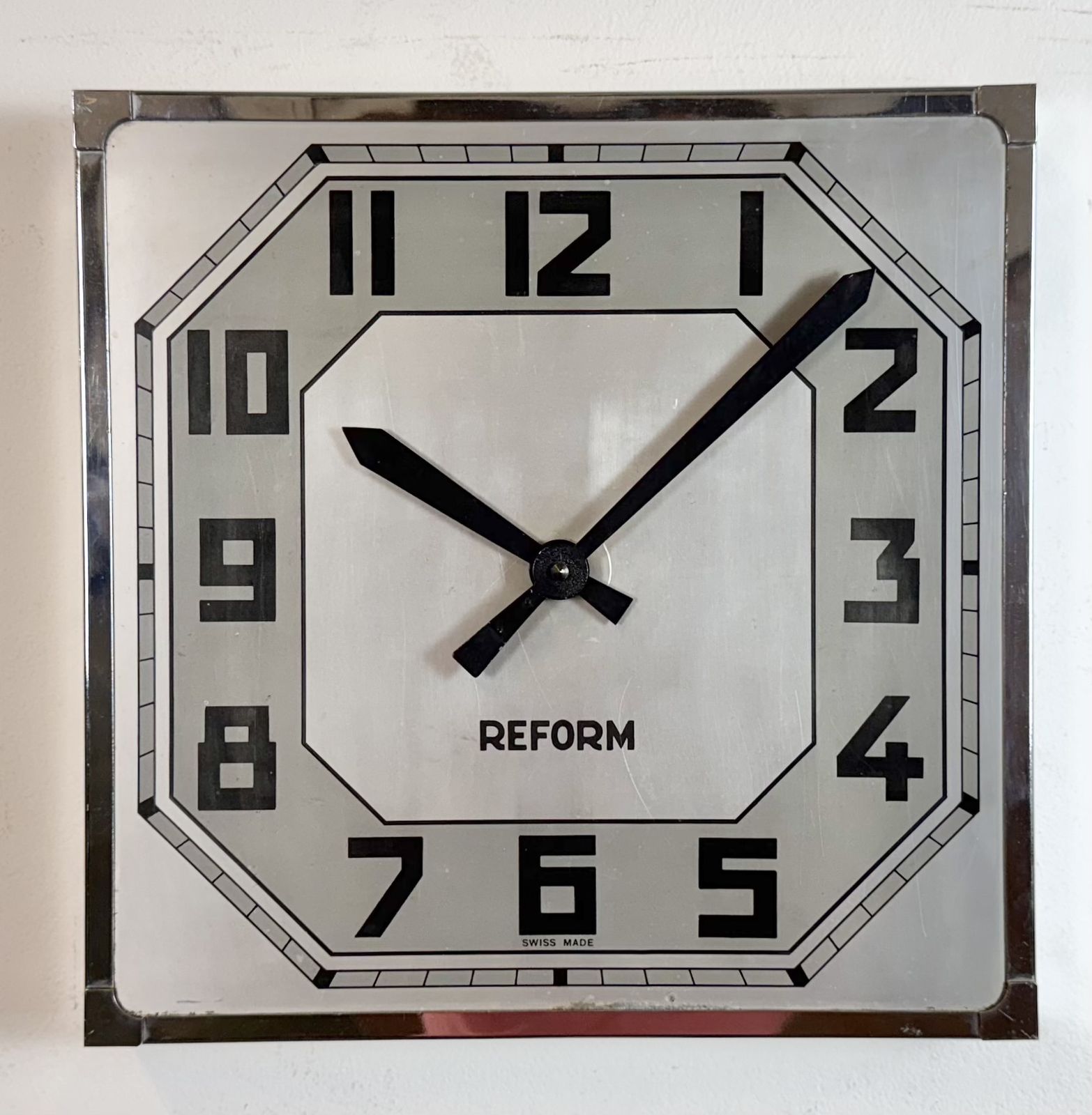 Vintage Swiss Square Wall Clock From Reform, 1950s photo Home Decor