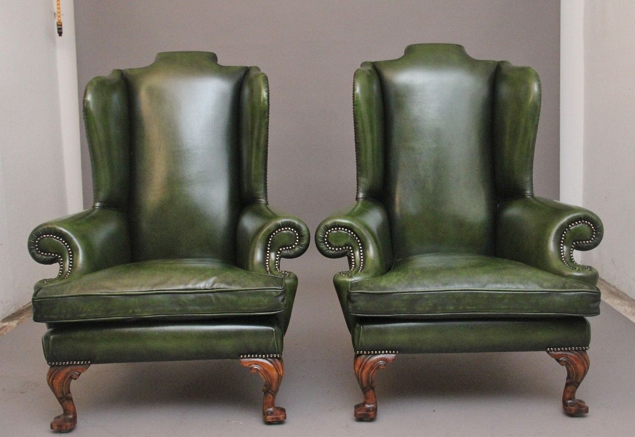Large Pair Of Early 20th Century Walnut Wingback Armchairs photo Furniture
