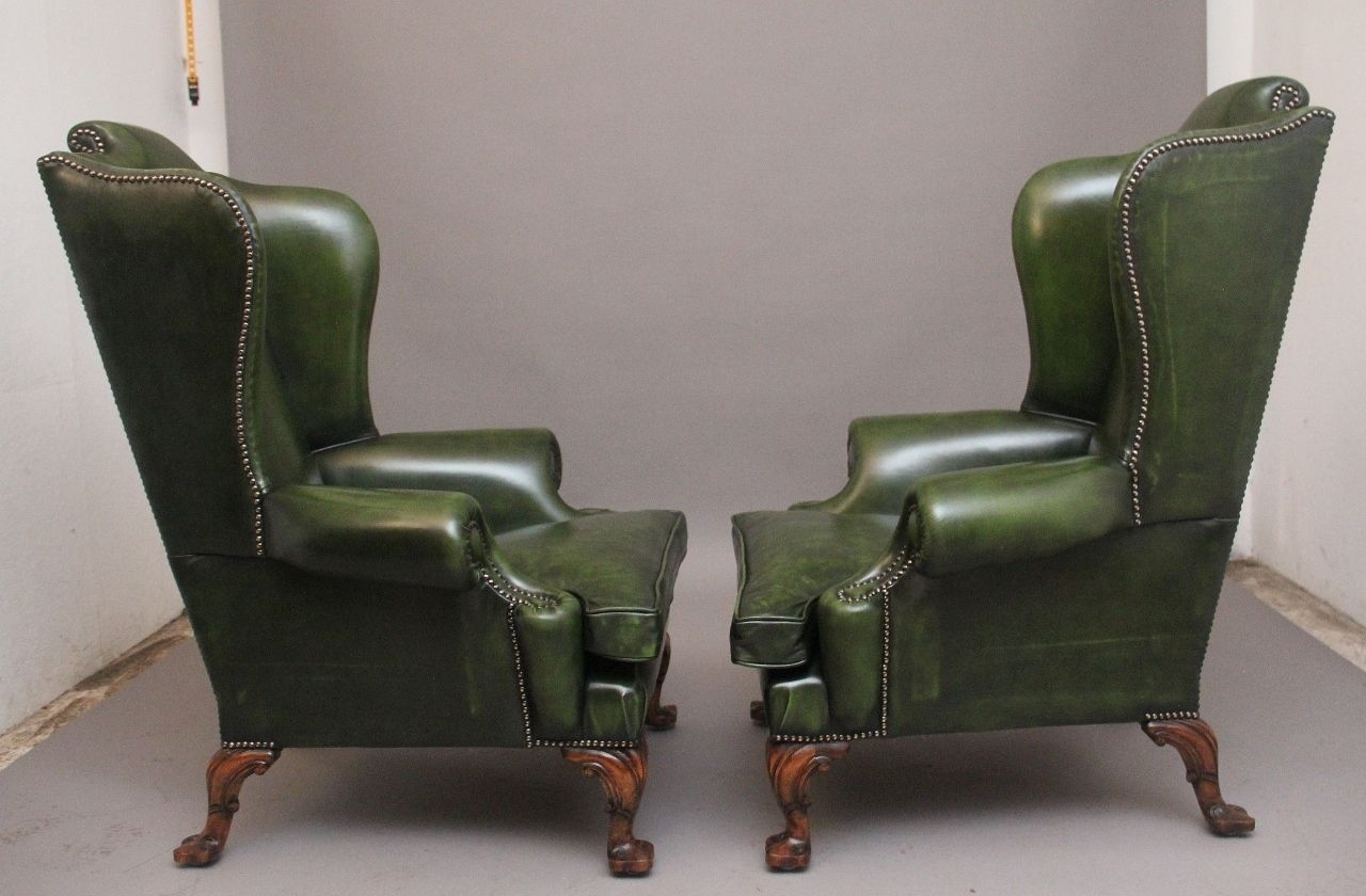 Furniture Large Pair Of Early 20th Century Walnut Wingback Armchairs photo
