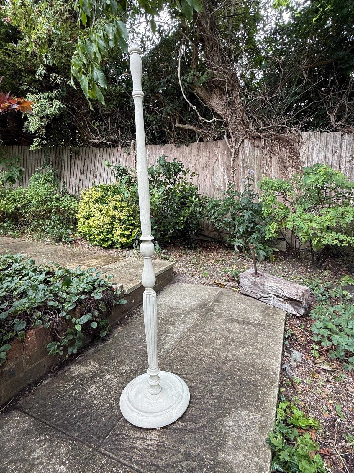 photo furniture Vintage Floor Lamp In Farrow And Ball "French Gray", Wooden Standard Lamp Base, Hand Painted In Chalk Finish, Ready For Rewiring, Country