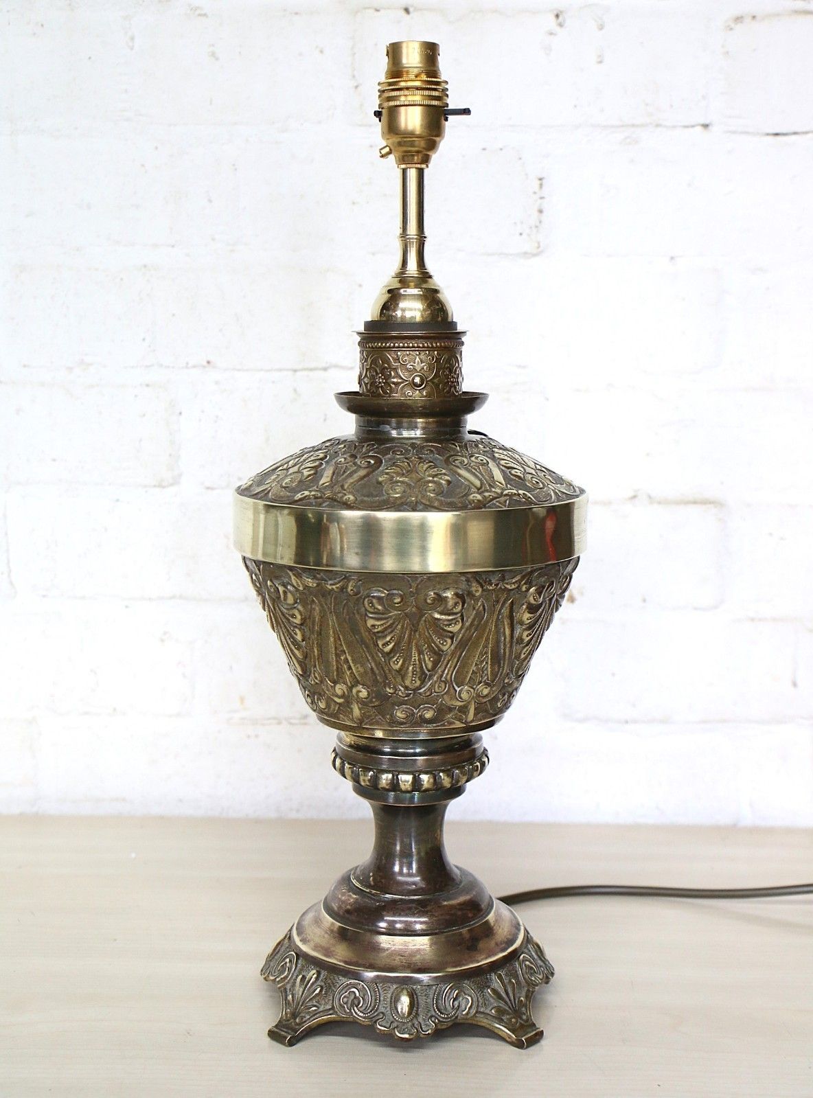 Table Lamp Ornate Victorian Brass Oil Lamp Conversion  Chased Decorations Large photo furniture