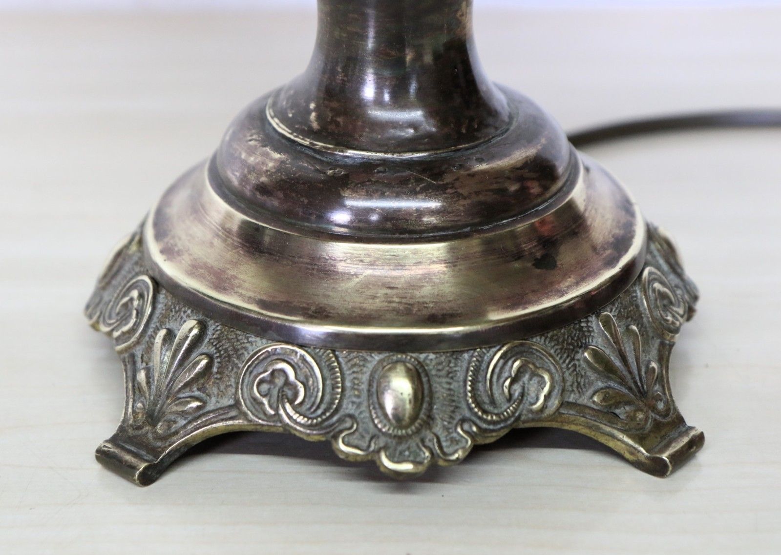 Table Lamp Ornate Victorian Brass Oil Lamp Conversion  Chased Decorations Large photo for sale