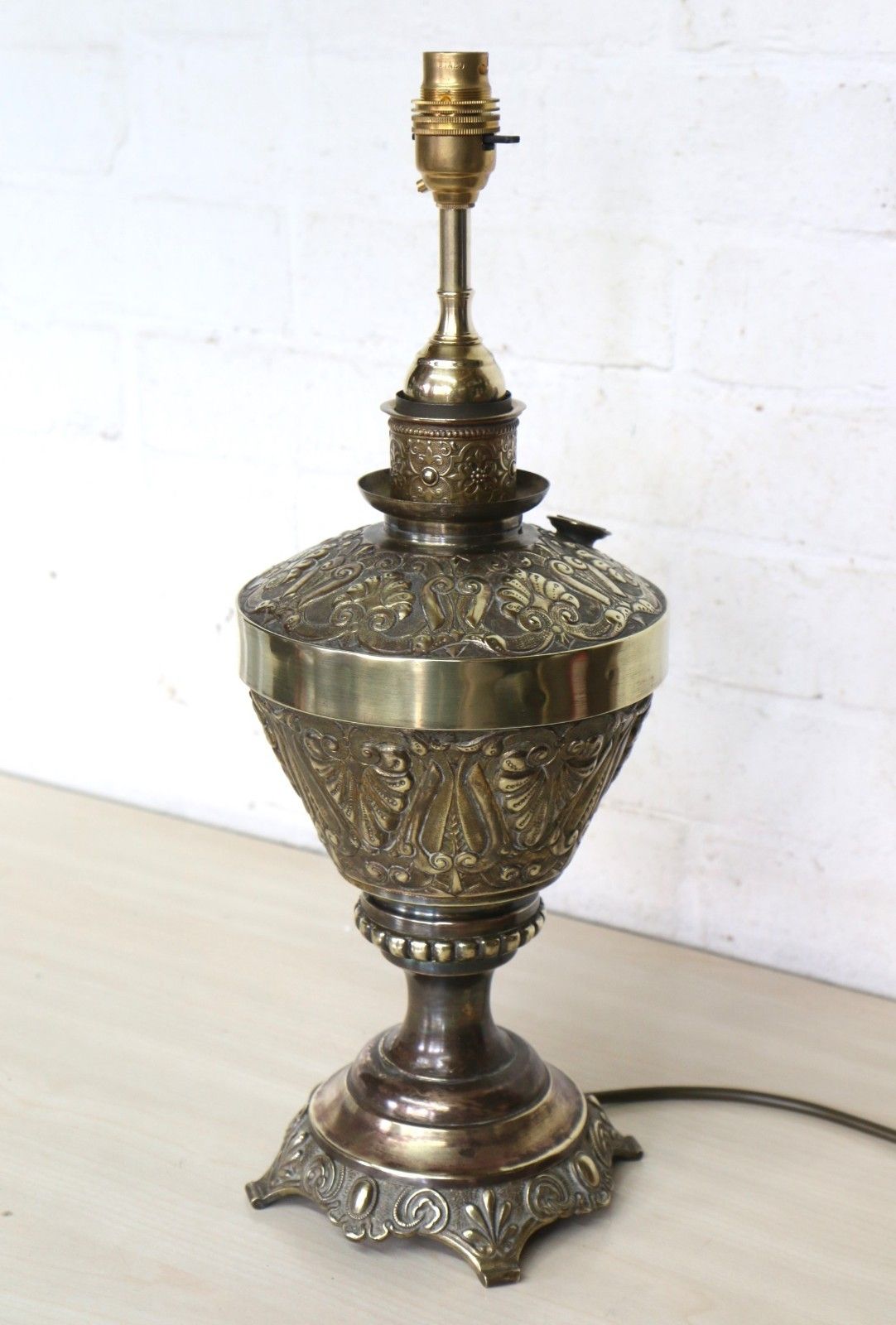photo furniture Table Lamp Ornate Victorian Brass Oil Lamp Conversion  Chased Decorations Large