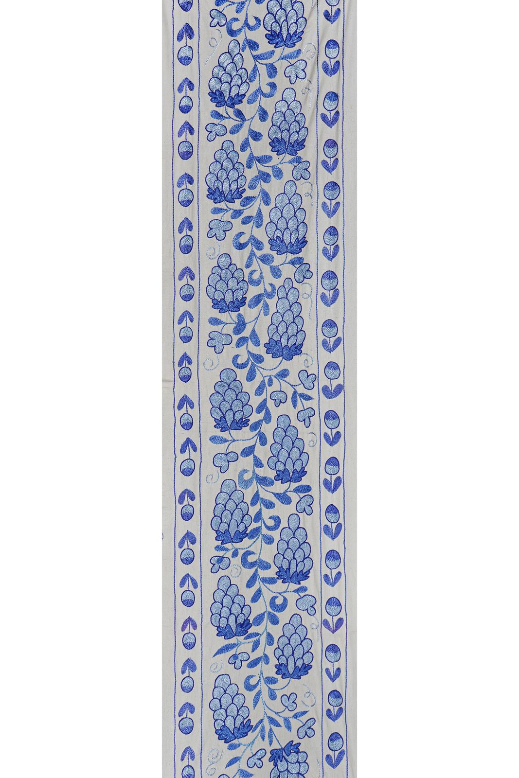 Hand Embroidered Suzani Table Runner – Blue Floral Grape Motif – Boho Uzbek Home Decor 1'4'' X 5'8'' photo furniture