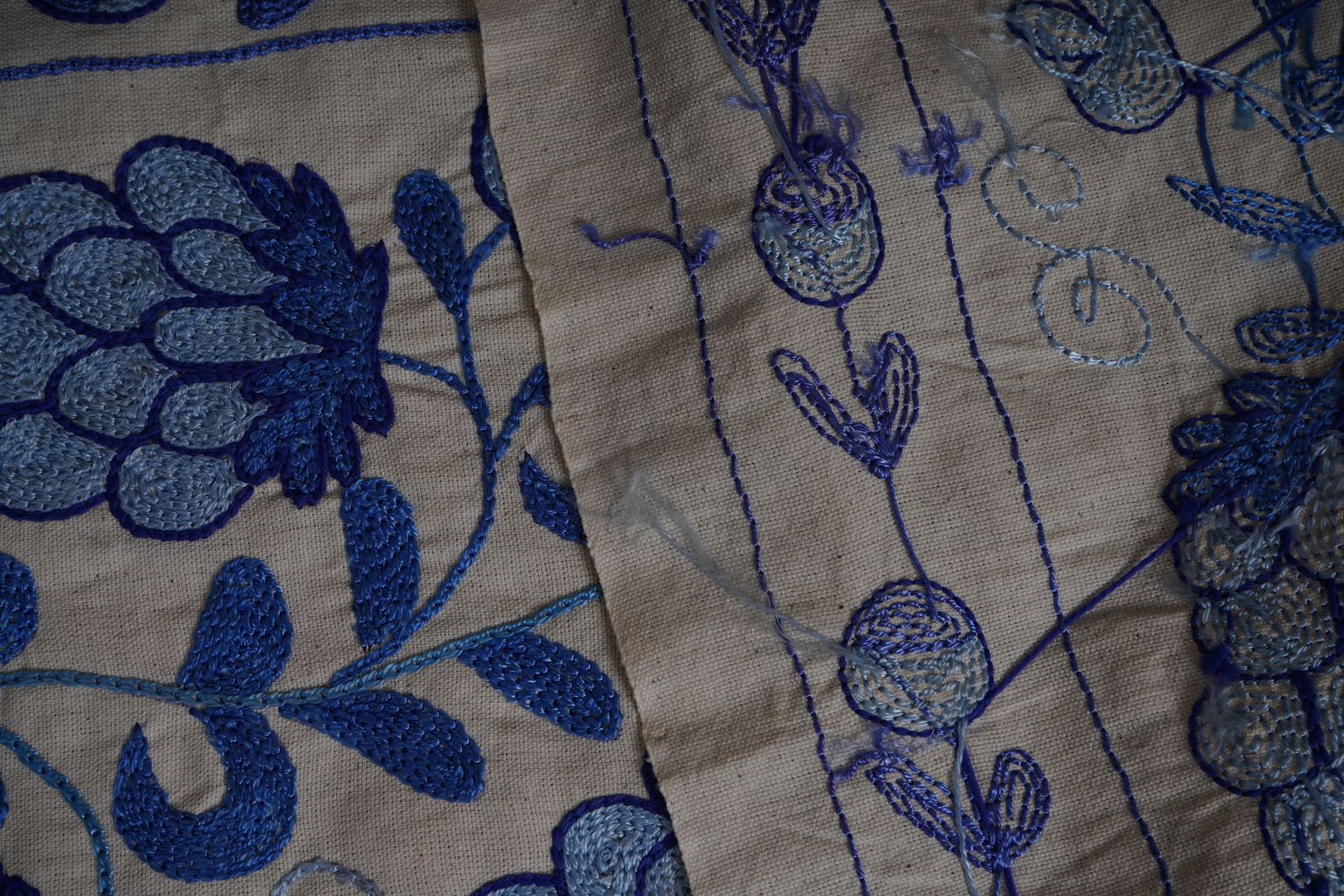 Hand Embroidered Suzani Table Runner – Blue Floral Grape Motif – Boho Uzbek Home Decor 1'4'' X 5'8'' photo buy