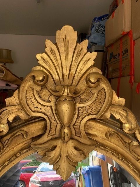 Sculpted Wood Mirror With Gold Paint Finish photo for sale