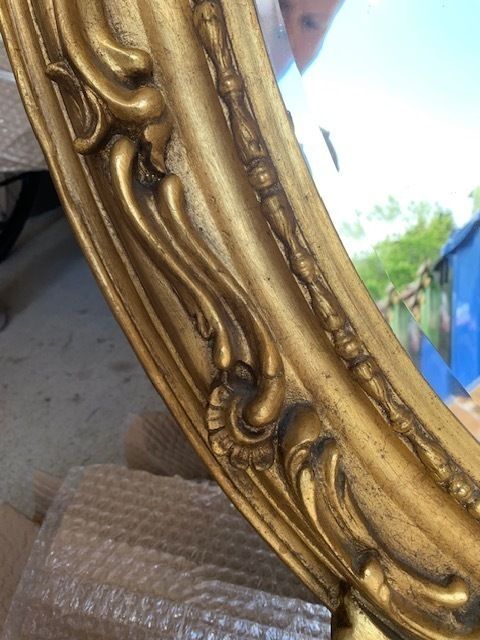 Sculpted Wood Mirror With Gold Paint Finish photo vintage