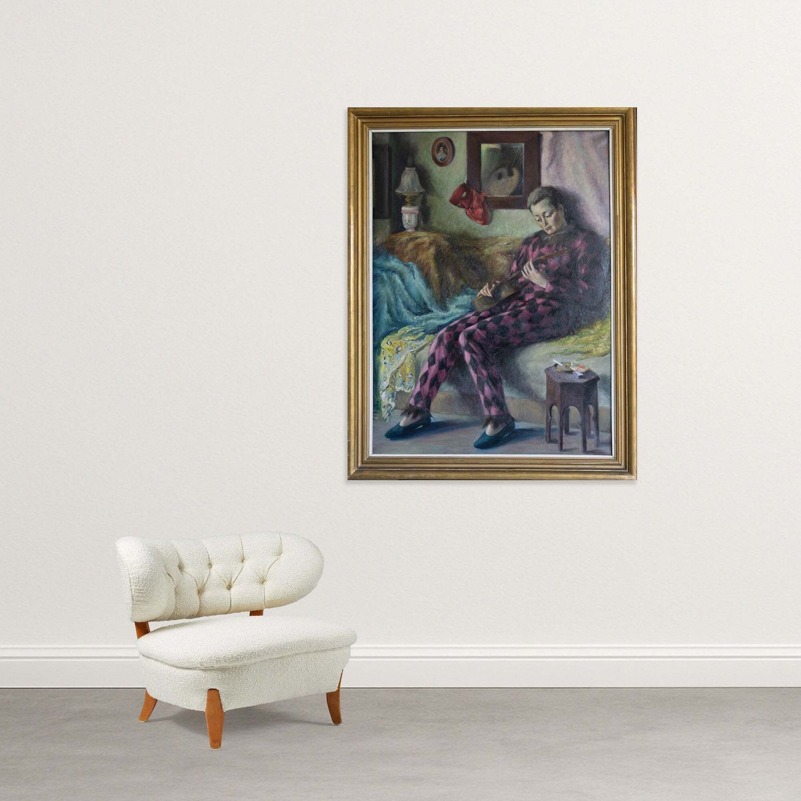 Harlequinfiguur Met Gitaar – Volgeling Van José Manuel Capuletti En Verwante Symbolistische Kunstenaars photo furniture