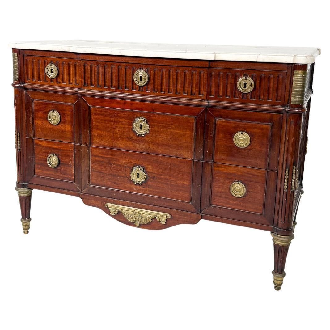 Late 18th Century Louis XVI Chest Of Drawers, Mahogany Veneer