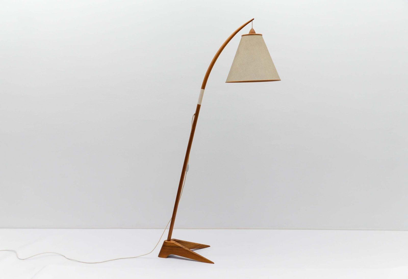 Mid Century Modern Scandinavian Wooden Arc Floor Lamp, 1950s photo furniture