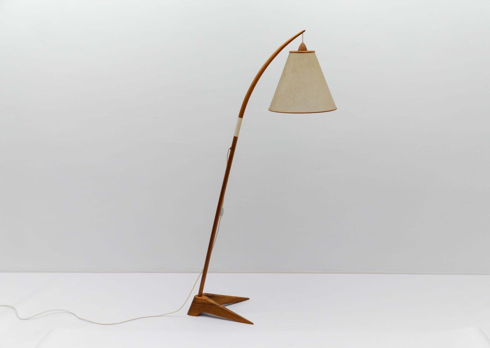Mid Century Modern Scandinavian Wooden Arc Floor Lamp, 1950s photo Lighting