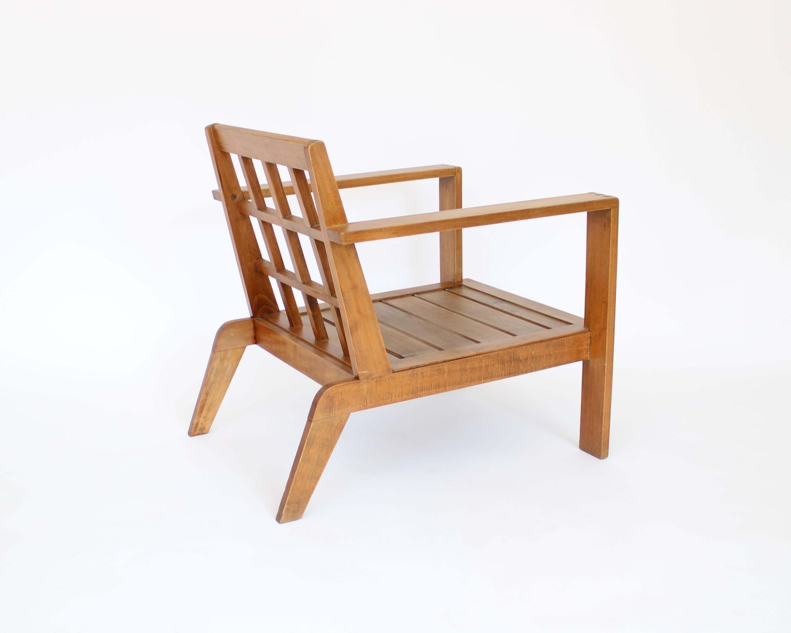 Furniture Rene Gabriel French Oak Grid Back Lounge Chair Reconstruction Period photo